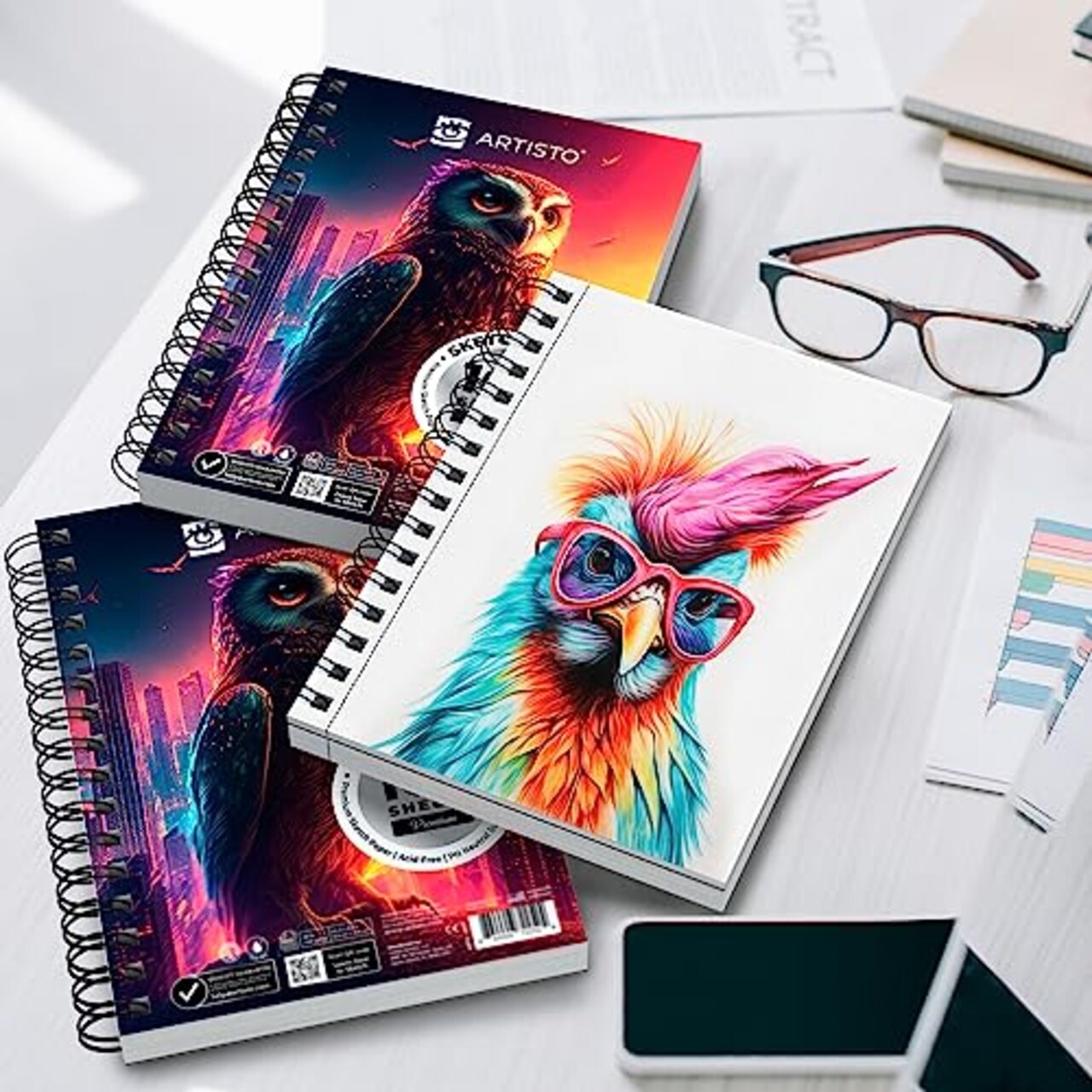 3 Pieces 5.5X8.5” Premium Sketch Book Set, Pack of 3 (300 Sheets), 68lb (100g/m2), Spiral Bound, Acid-Free Drawing Paper, Perfect for Most Dry Media